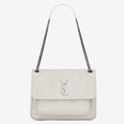 Saint Laurent Large Niki Chain Bag In White Crinkled Leather 637