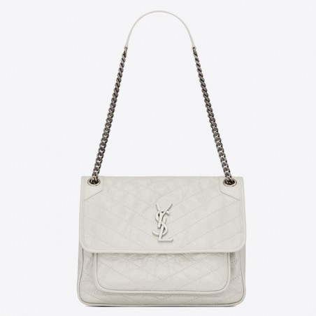 Saint Laurent Large Niki Chain Bag In White Crinkled Leather 637