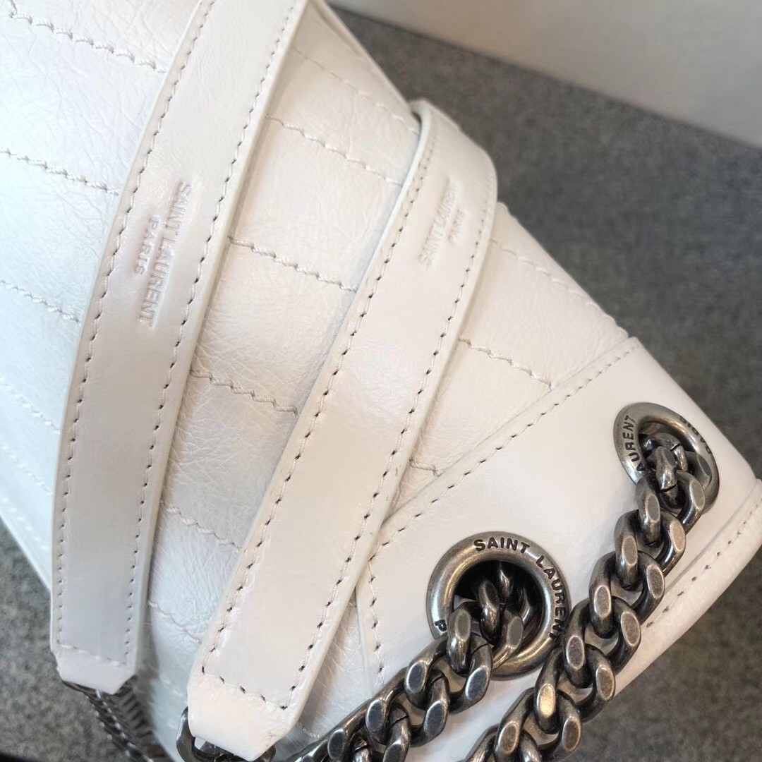 Saint Laurent Large Niki Chain Bag In White Crinkled Leather 637