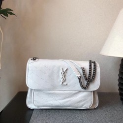 Saint Laurent Large Niki Chain Bag In White Crinkled Leather 637