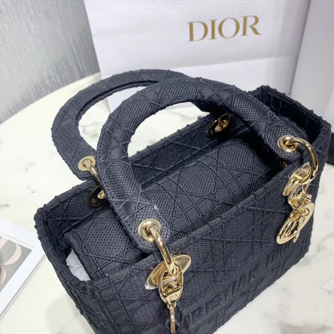 Dior Medium Lady D-Lite Bag In Black Embroidered Canvas 546