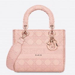 Dior Medium Lady D-Lite Bag In Pink Embroidered Canvas 578