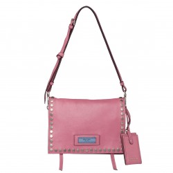 Prada Etiquette Bag In Pink Calfskin With Metal Stud Trim 120