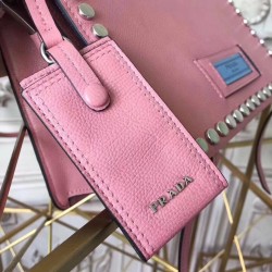 Prada Etiquette Bag In Pink Calfskin With Metal Stud Trim 120