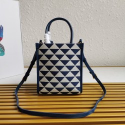 Prada Symbole Micro Bag In White/Blue Jjacquard Fabric 234