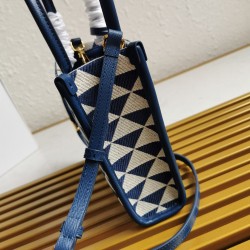 Prada Symbole Micro Bag In White/Blue Jjacquard Fabric 234