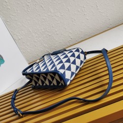 Prada Symbole Micro Bag In White/Blue Jjacquard Fabric 234