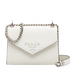 Prada Monochrome Flap Bag In White Saffiano Leather 280