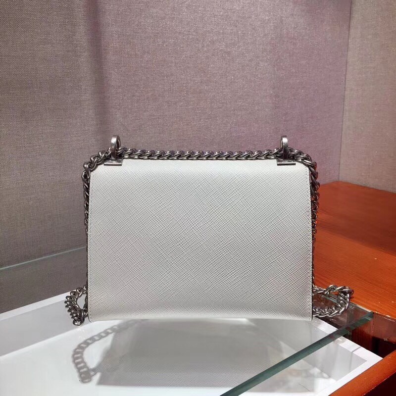 Prada Monochrome Flap Bag In White Saffiano Leather 280