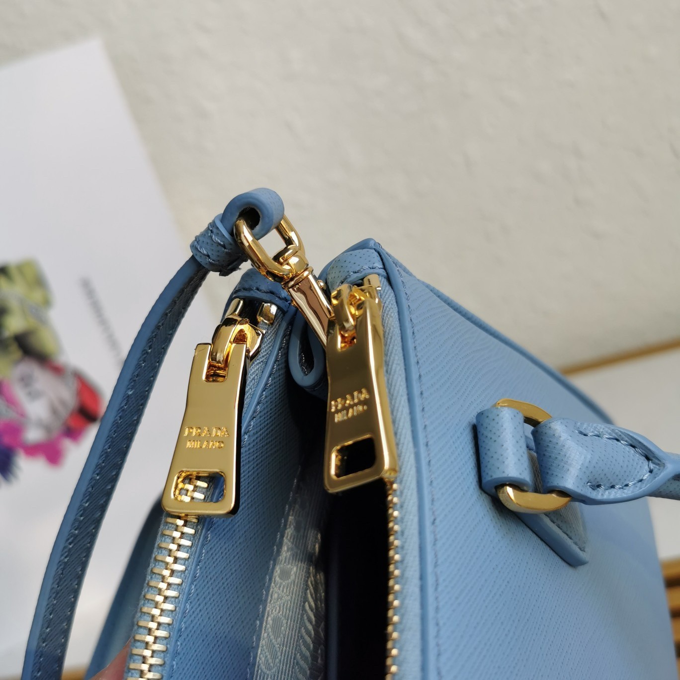 Prada Mini Galleria Bag In Light Blue Saffiano Leather 088