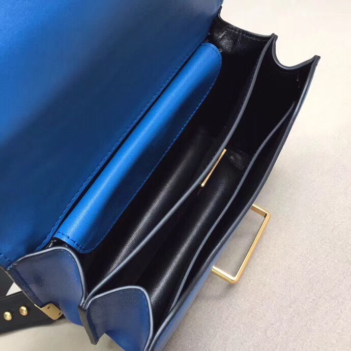 Prada Cahier Shoulder Bag In Blue Hydra /Black Leather 110