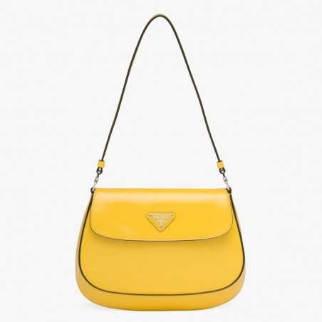 Prada Yellow Brushed Leather Cleo Shoulder Bag with Flap 137