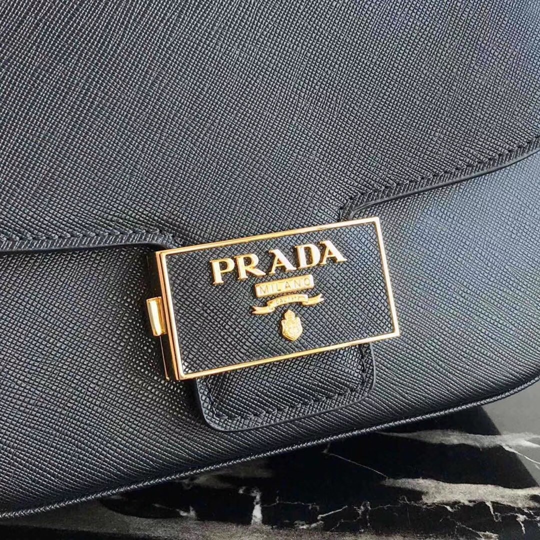 Prada Embleme Bag In Black Saffiano Leather  165