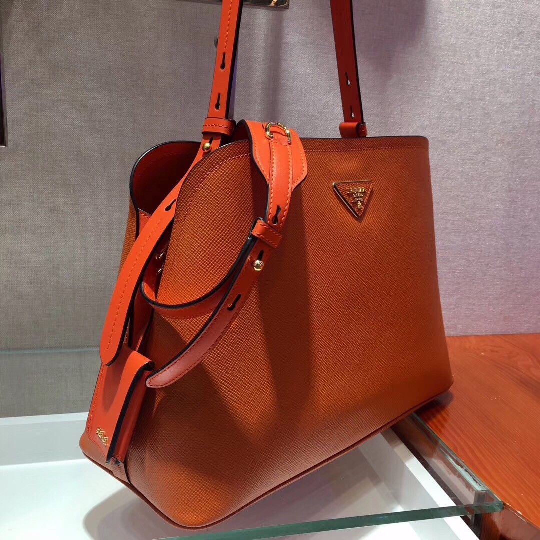 Prada Matinee Tote Bag In Orange Saffiano Leather 224