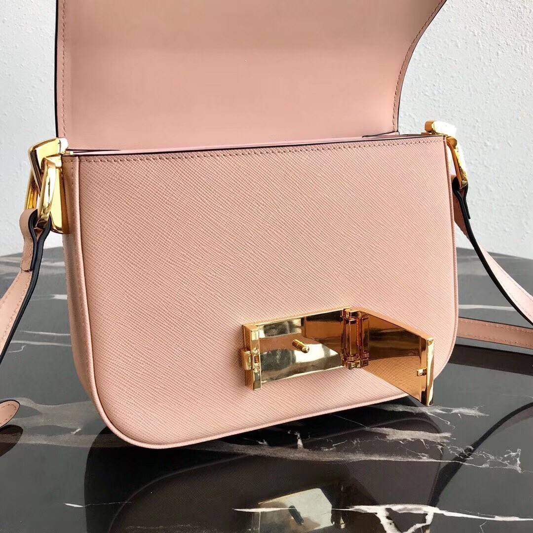 Prada Embleme Bag In Powder Pink Saffiano Leather 239