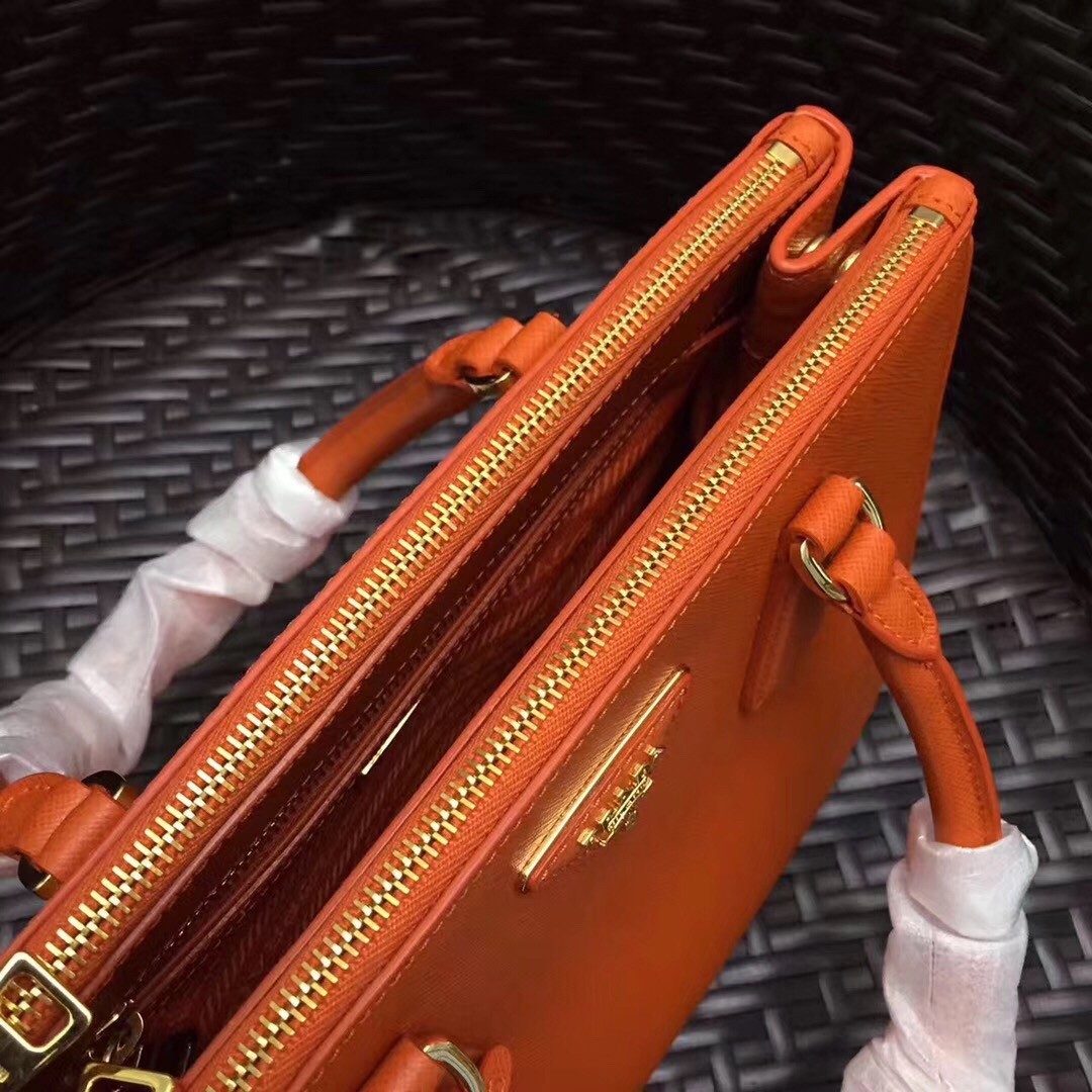 Prada Small Galleria Bag In Orange Saffiano Leather 261