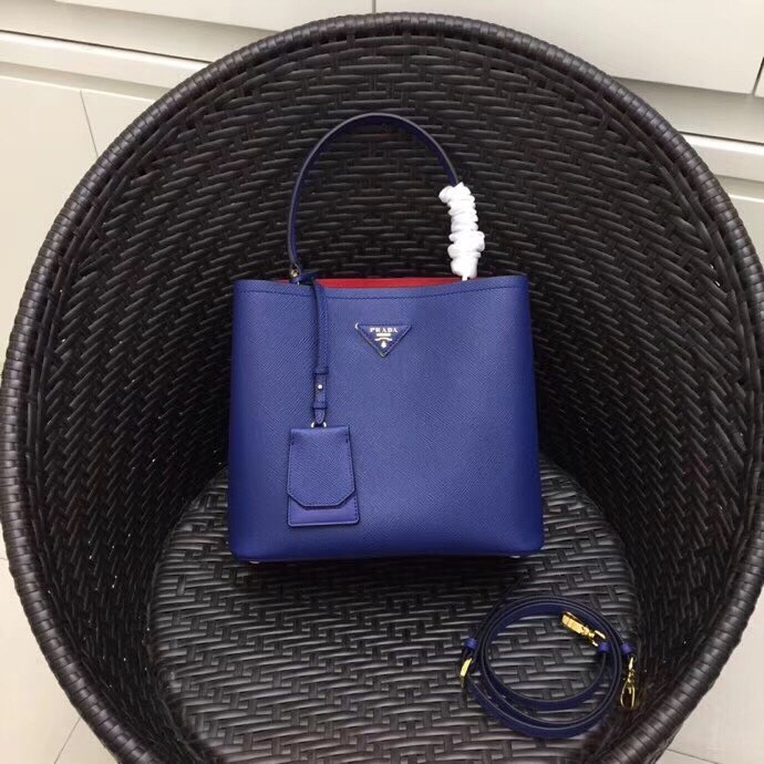 Prada Blue Saffiano Leather Double Bag 476