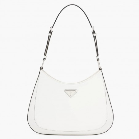 Prada Cleo Large Shoulder Bag In White Brushed Leather  591