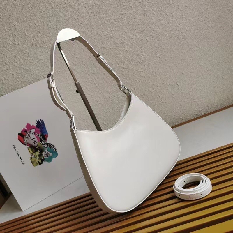 Prada Cleo Large Shoulder Bag In White Brushed Leather  591