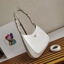 Prada Cleo Large Shoulder Bag In White Brushed Leather  591