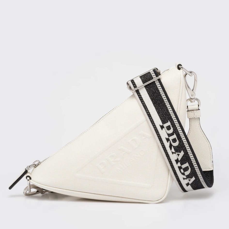 Prada Triangle Shoulder Bag In White Saffiano Calfskin 007