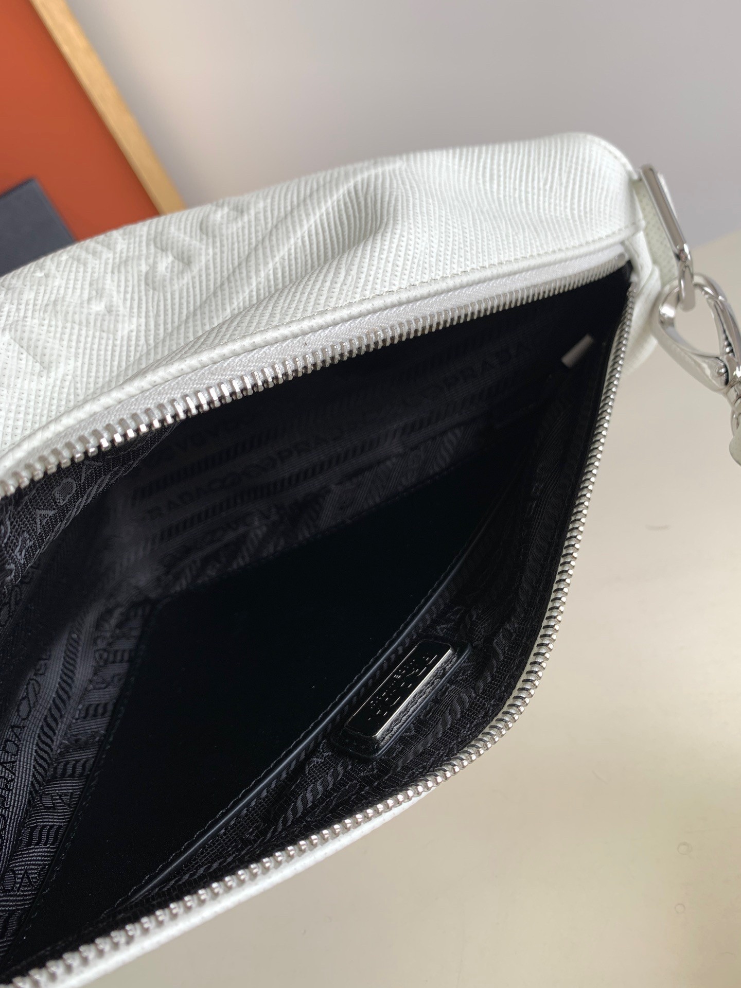 Prada Triangle Shoulder Bag In White Saffiano Calfskin 007