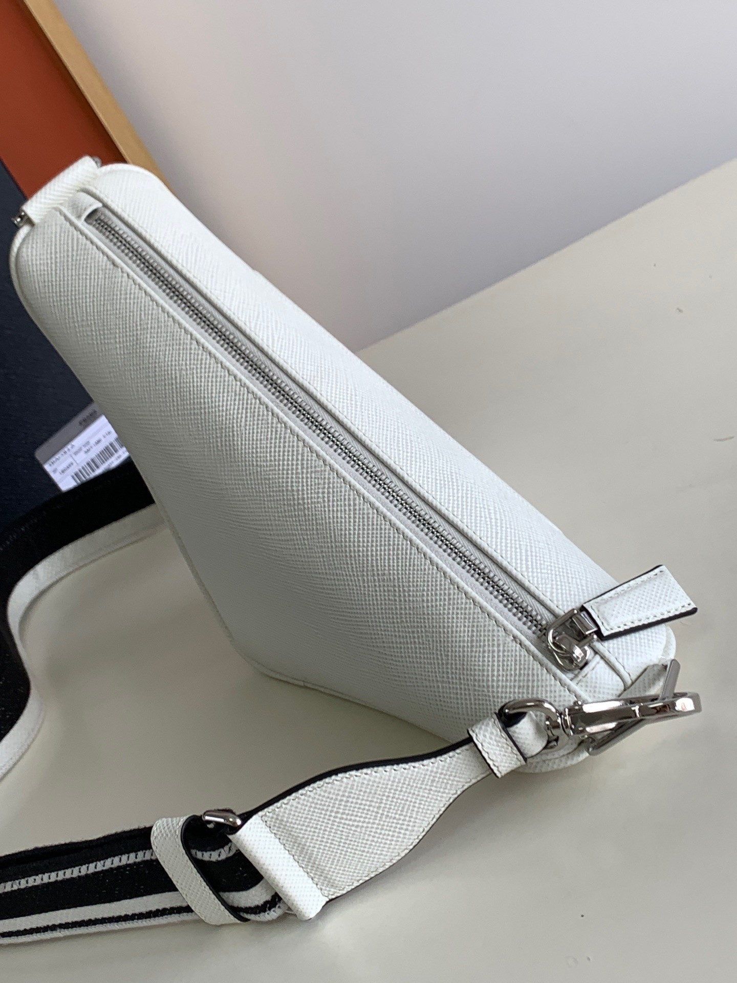 Prada Triangle Shoulder Bag In White Saffiano Calfskin 007