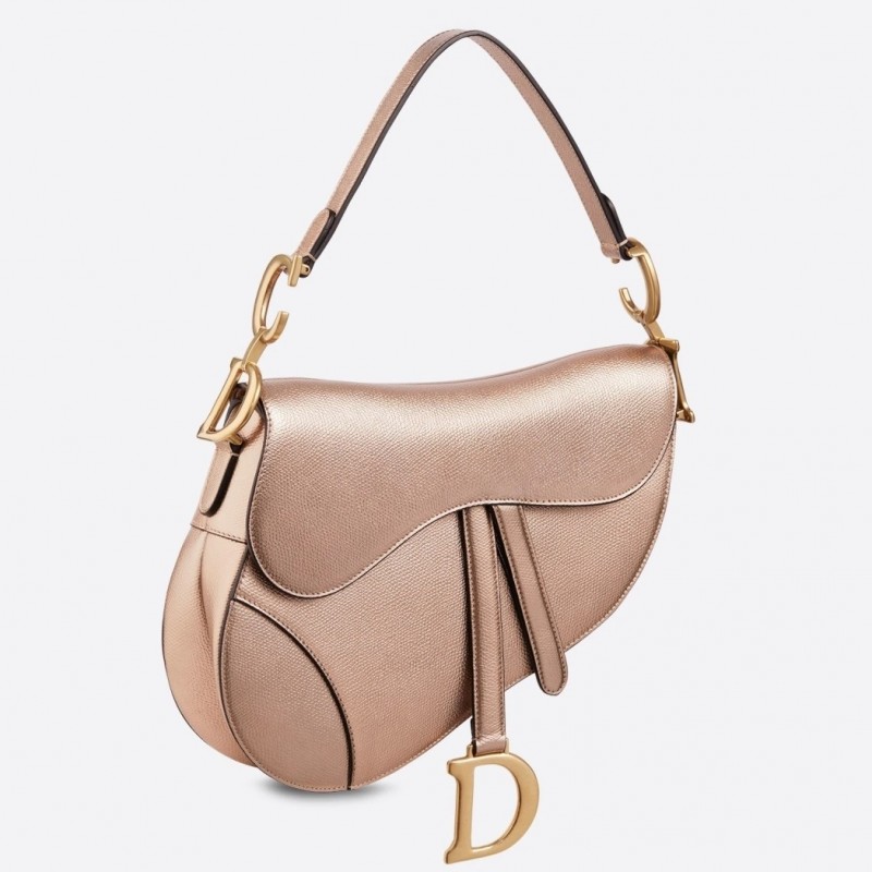 Dior Saddle Bag In Champagne Metallic Grained Calfskin 435