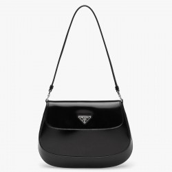 Prada Black Brushed Leather Cleo Shoulder Bag with Flap 876