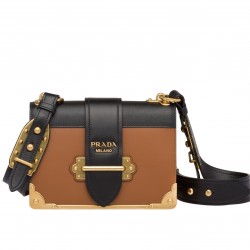 Prada Cahier Shoulder Bag In Brown/Black Leather 866