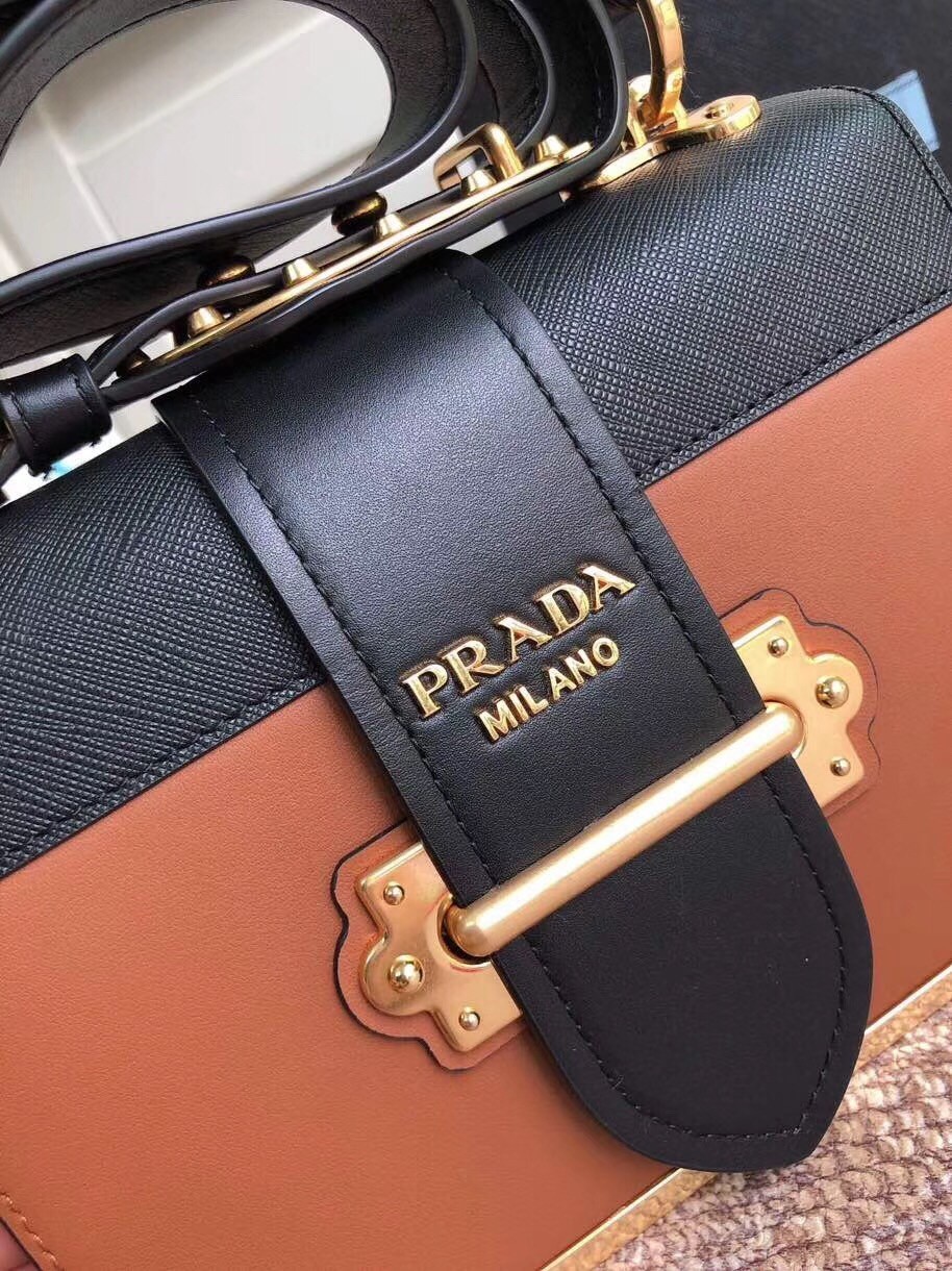 Prada Cahier Shoulder Bag In Brown/Black Leather 866