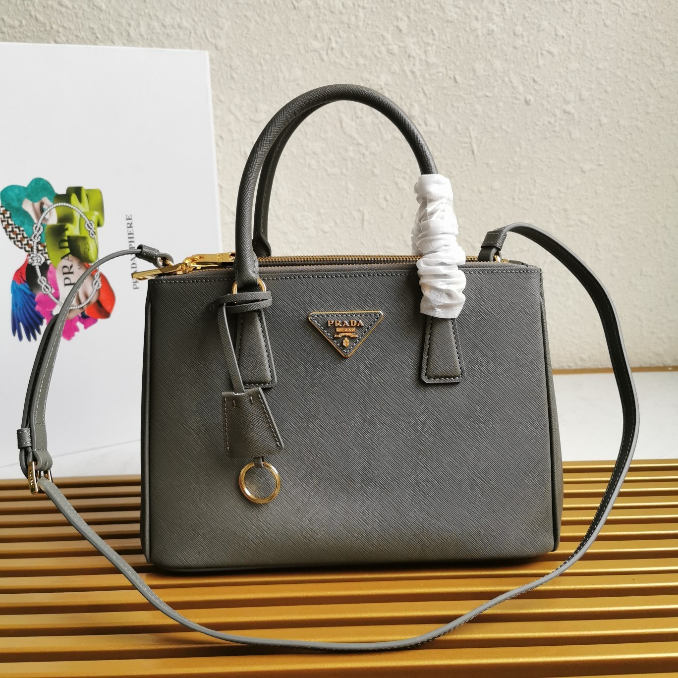 Prada Small Galleria Bag In Grey Saffiano Leather 237