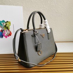 Prada Small Galleria Bag In Grey Saffiano Leather 237