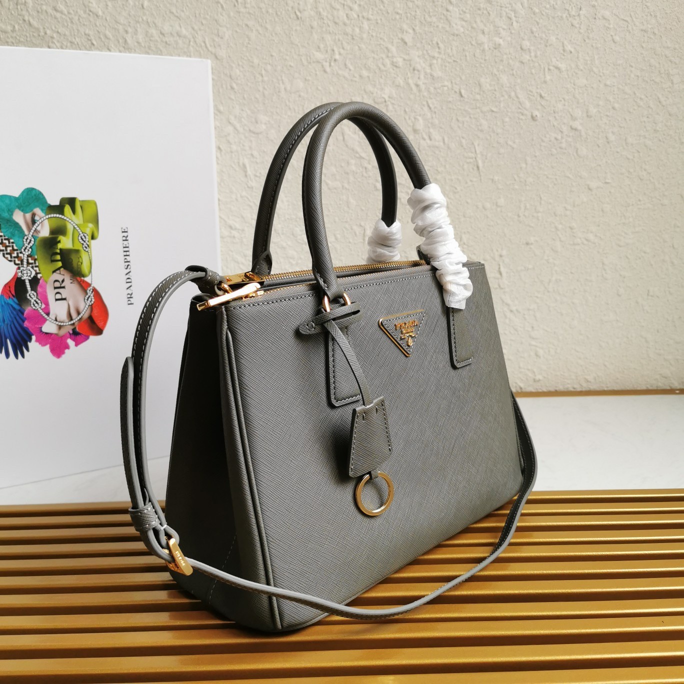 Prada Small Galleria Bag In Grey Saffiano Leather 237