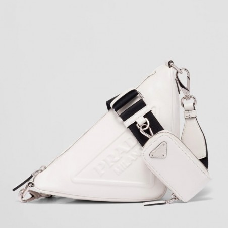 Prada Triangle Shoulder Bag In White Leather 671