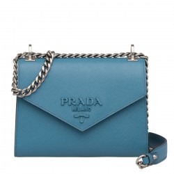 Prada Monochrome Flap Bag In Blue Saffiano Leather 714