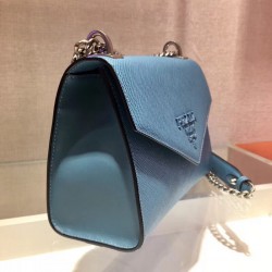 Prada Monochrome Flap Bag In Blue Saffiano Leather 714