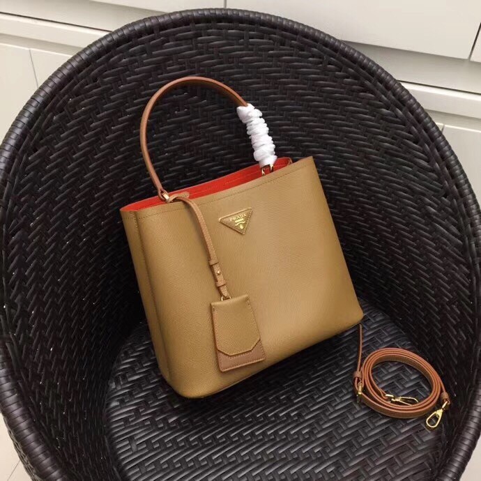 Prada Brown Saffiano Leather Double Bag 001