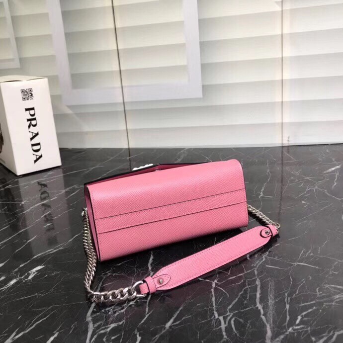 Prada Monochrome Flap Bag In Begonia Pink Saffiano Leather 899