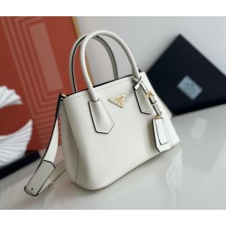 Prada Double Mini Bag In White Saffiano Leather 914