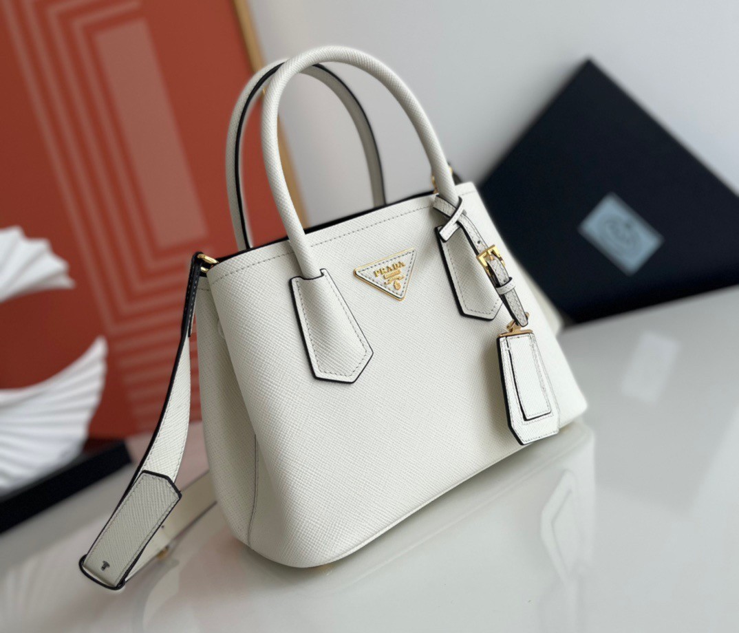 Prada Double Mini Bag In White Saffiano Leather 914