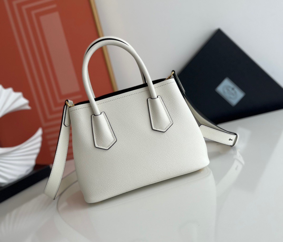 Prada Double Mini Bag In White Saffiano Leather 914