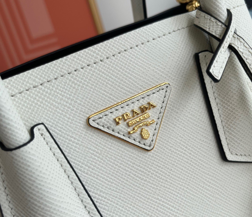 Prada Double Mini Bag In White Saffiano Leather 914