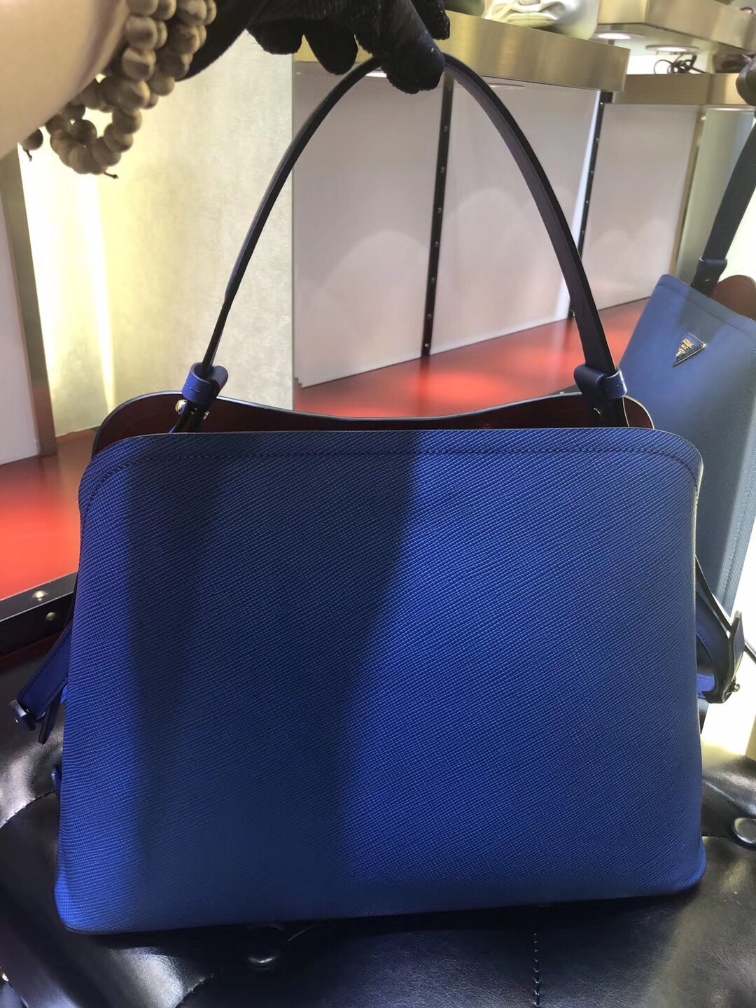 Prada Matinee Tote Bag In Blue Saffiano Leather 228