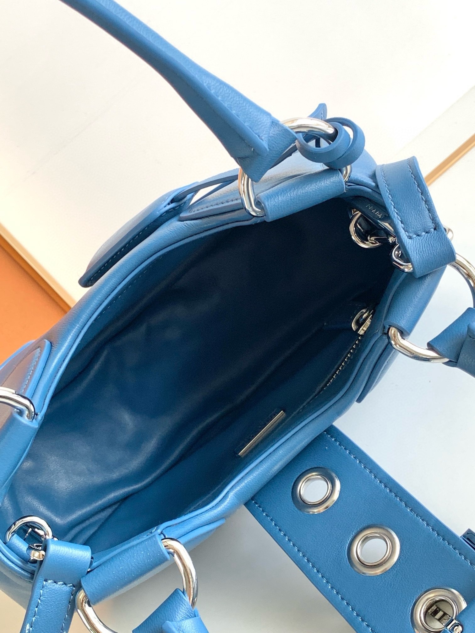 Prada Moon Bag in Blue Padded Nappa Leather 110