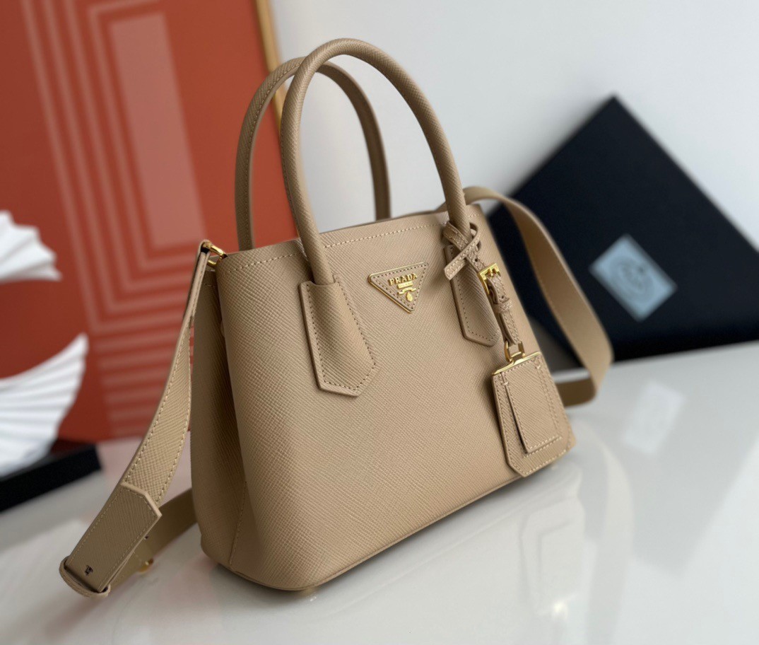 Prada Double Mini Bag In Beige Saffiano Leather 933