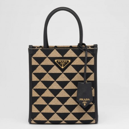 Prada Symbole Micro Bag In Black/Beige Jjacquard Fabric 951