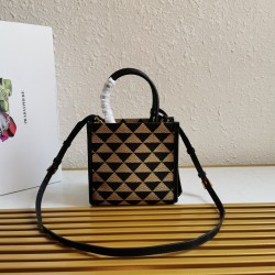 Prada Symbole Micro Bag In Black/Beige Jjacquard Fabric 951