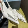 Prada Pumps 45mm in White Leather with Floral Appliques 657