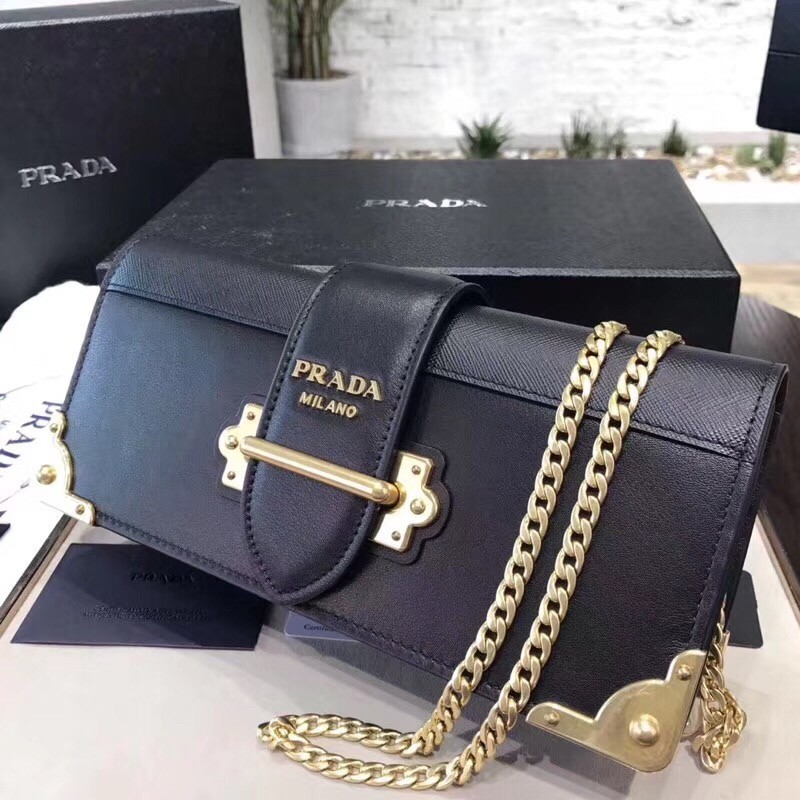 Prada Cahier Clutch In Black Saffiano Calf Leather 677